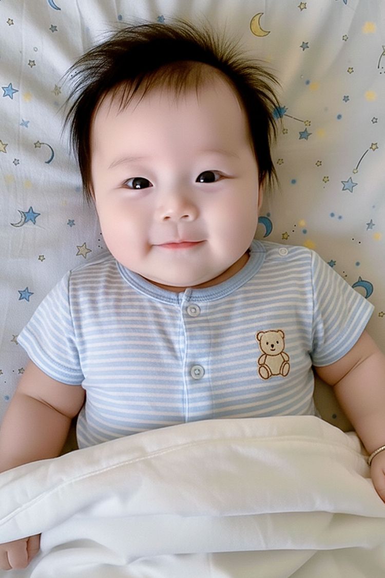 Em bé cute mặc áo hình chú gấu bông dễ thương